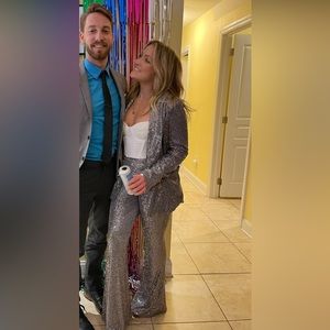 Festive Flair Sequin High Rise Flare Pants